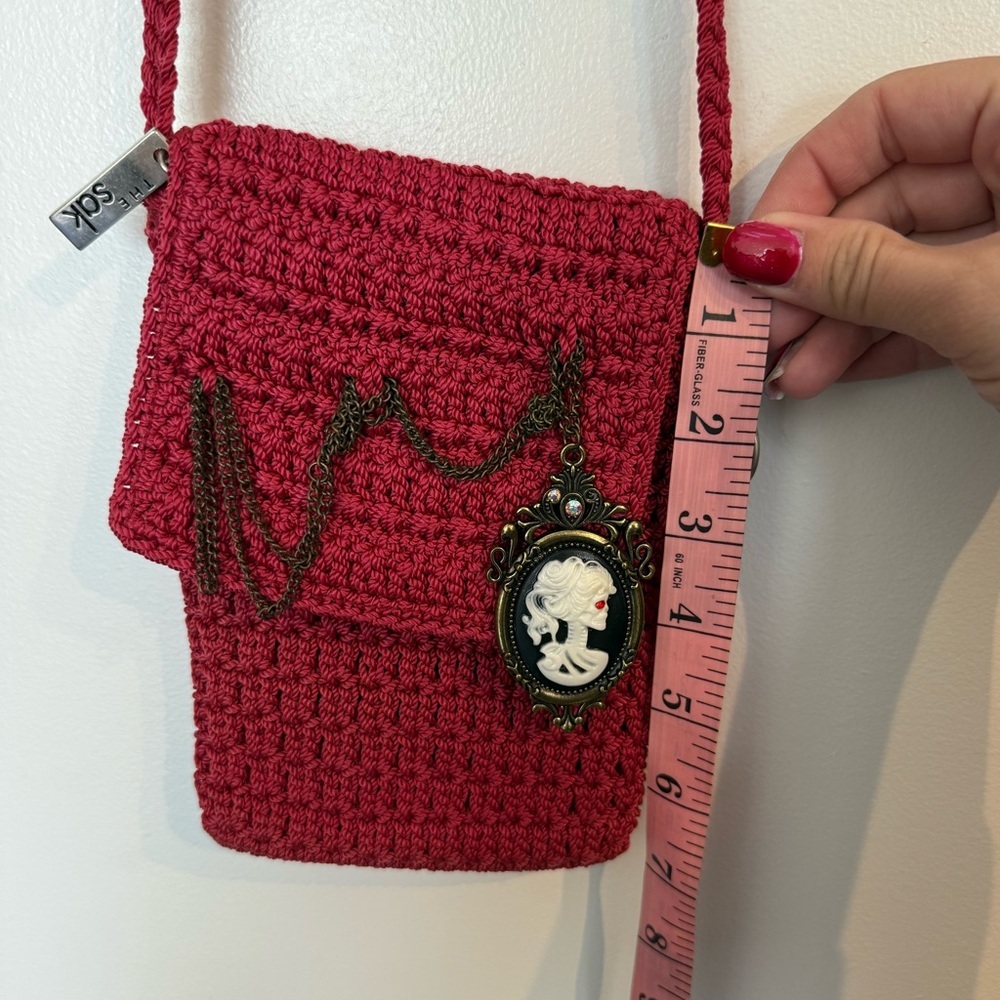 The Sak Red Crochet Shoulder Bag with Gothic Charm - Picture 3 of 12